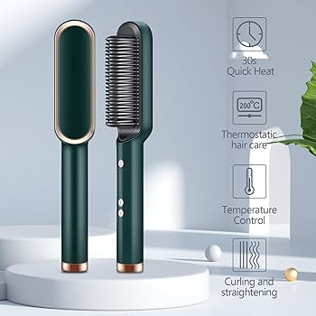 Professional Electric Hair Straightener Brush Heated Comb Straight & Curly Styling Tool