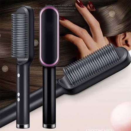Professional electric hair straightener brush heated comb straight curly styling tool